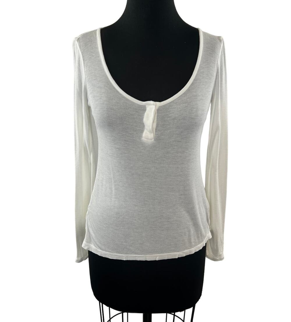 T Alexander Wang Henley White Rayon Knitted Scoop Neck Top Size Medium M